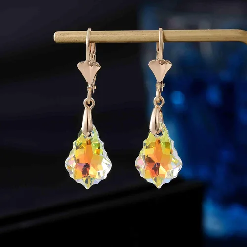 Miniatura 5 de Aretes de cristal austriaco barroco con cierre de palanca para mujer, joyería hipoalergénica chapada en oro de 14 quilates