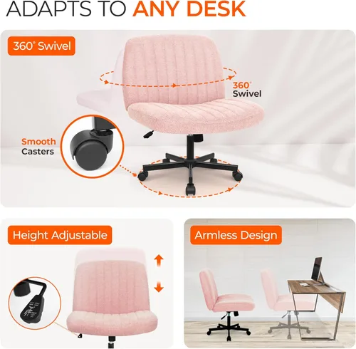 Miniatura 6 de Orange Factory Silla con Ruedas Cruzadas de Patas Cruzadas Anchas, Silla de Escritorio de Oficina de Tocador, Cómoda Silla de Tela sin Brazos rueda