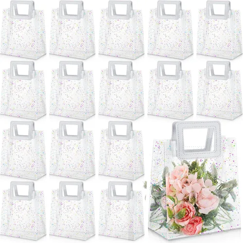 Jetec 20 bolsas de regalo de PVC transparente blanco con asas a granel, bolsas de regalo de fiesta reutilizables para bodas, despedidas de soltera,