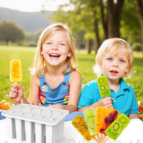 Miniatura 6 de Miaowoof Moldes caseros para paletas de hielo, fabricante de paletas de hielo de silicona sin BPA de 10 cavidades, con 50 palitos, 50 bolsas, 10