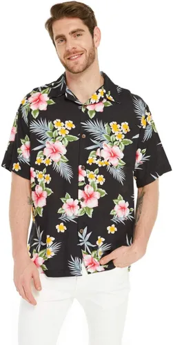 Miniatura 4 de Camisa hawaiana Luau para parejas a juego o pantalones de pierna ancha en hibisco negro