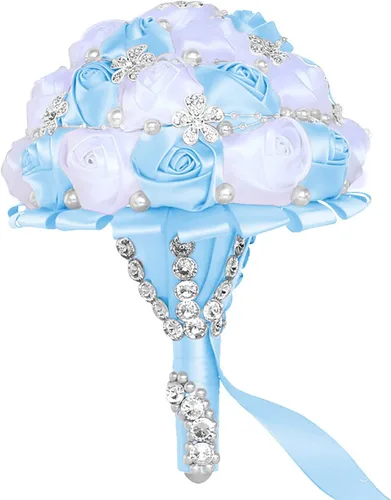 Miniatura 18 de XINNI Ramo de boda negro para novia, dama de honor, satén con diamantes de imitación y perlas para boda, fiesta de quinceañera, negro y marfil