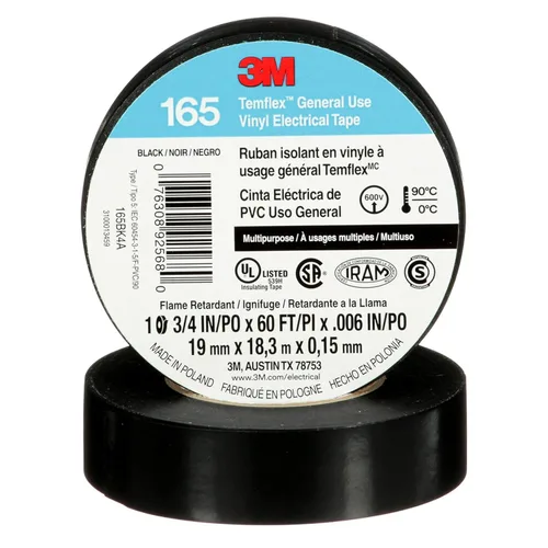Miniatura 13 de 3M Temflex Cinta Eléctrica de Vinilo Multiusos 165, Blanca, 3/4 pulg x 60 pies (19 mm x 18 m), Paquete de 10 Rollos Blanco