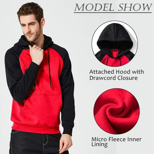 Miniatura 3 de Sudadera con manga larga estilo raglán en contraste, con forro polar, con capucha y bolsillo tipo canguro, para hombre