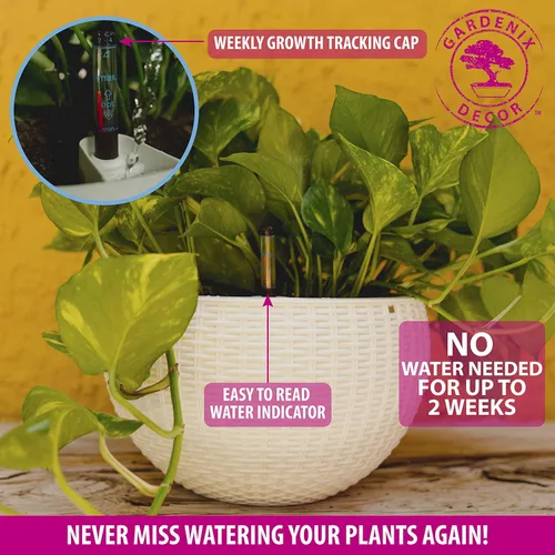 Miniatura 5 de GARDENIX DECOR Macetas colgantes de riego automático de 11 pulgadas para plantas de interior, maceta con indicador de nivel de agua para plantas
