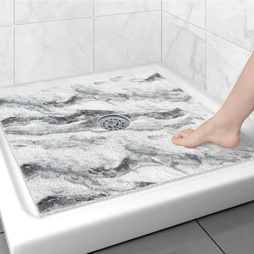 Miniatura 10 de Alfombrilla de ducha cuadrada antideslizante: 24 x 24 pulgadas para ducha interior con orificio de drenaje en el medio, tapete de ducha de masaje