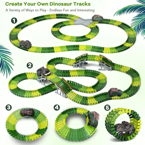 Miniatura 3 de Juguetes de dinosaurio, crea una carrera de carretera mundial de dinosaurios, juego de pista flexible y 2 piezas de autos de dinosaurio geniales