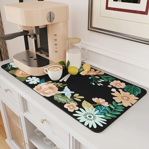 Miniatura 28 de AMOAMI Tapete de café absorbente con parte trasera de goma para secar platos para encimera de cocina, accesorios de bar para debajo de la cafetera