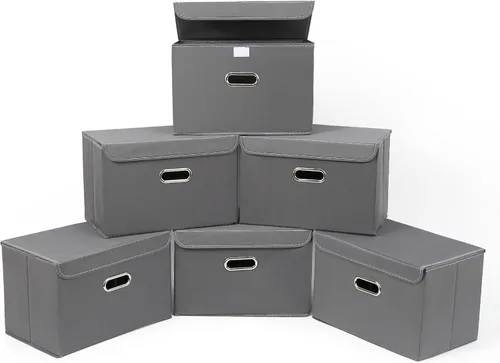 Miniatura 31 de STOREONE Contenedores de Almacenamiento de Tela en Forma de Cubo Plegables, Organizador Contenedor Cesta Plegable con Tapas y Asas de Metal