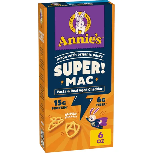Miniatura 10 de Annie's Super! Mac, Cena de Macarrones con Proteína y Queso, Conchas y Queso Cheddar Añejado Real, 6 oz. (Paquete de 12)