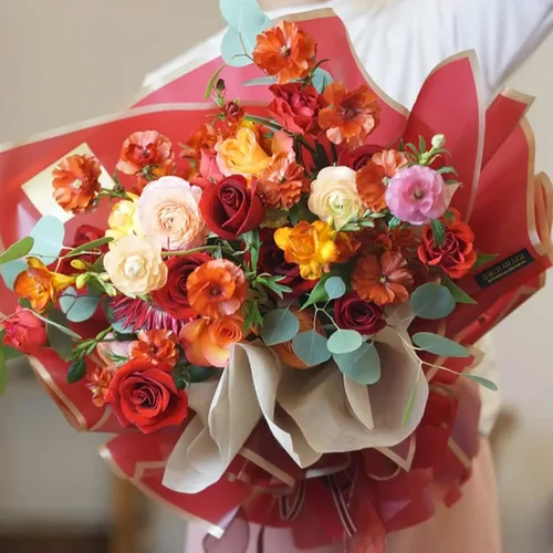 Miniatura 7 de Banxidi Papel de regalo floral coreano con borde dorado, 40 hojas, suministros para floristería, papel de regalo para ramo de flores, suministros