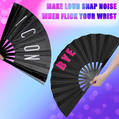 Miniatura 4 de Amyhill Paquete de 2 ventiladores chinos Rave icónicos grandes plegables para festivales con voz para hombres y mujeres, actuaciones de fiesta