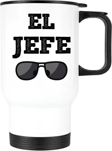 Casitika Taza de café de viaje de 14 onzas para el jefe El Jefe. Dicho divertido en español para los jefes. Regalo para tu Jefe (acero inoxidable de