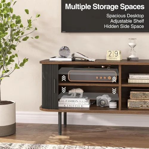 Miniatura 6 de Soporte de TV moderno acanalado de 47" para televisores de hasta 60 pulgadas, centro de entretenimiento para juegos con puertas correderas