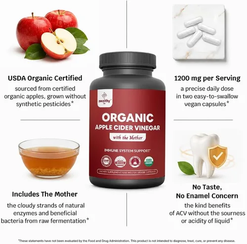 Miniatura 8 de Vinagre de sidra de manzana orgánico con la madre - Cápsulas de 1200 mg para un bienestar óptimo, sin gluten, sin OMG, 120 cápsulas vegetales