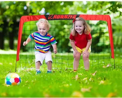 Miniatura 7 de L RUNNZER Portería de fútbol para niños, red de fútbol desplegable para patio trasero, juego de 2 con funda de transporte portátil