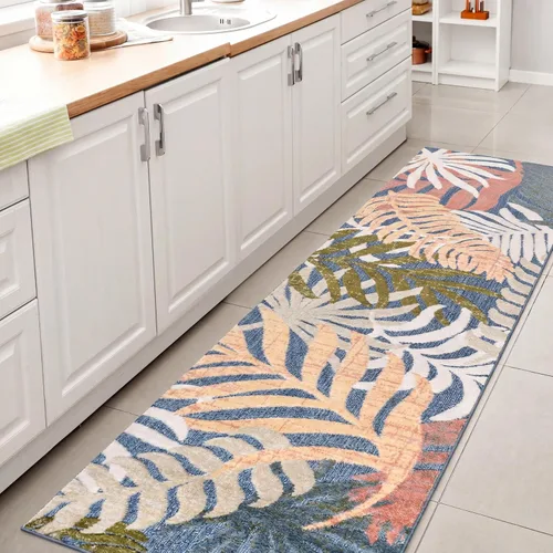 Miniatura 15 de JONATHAN Y Tropics Palm Leaves Indoor Outdoor Runner Rug 2X8 Cream/Dark Blue, Boho for Backyard, Patio, Porch, Easy-Cleaning, High Traffic