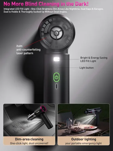 Miniatura 2 de Mini Aspiradora de Coche Portátil Inalámbrica con Luz LED, 15000PA de Succión Potente, 80W de Alta Potencia, Vaciado con un Clic, Filtro Hepa Dual