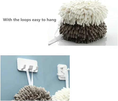 Miniatura 4 de Ivymei Paquete de 3 toallas de mano de felpilla mullidas, bonitas toallas de mano colgantes con lazo para cocina y baño, toallas de baño de mano