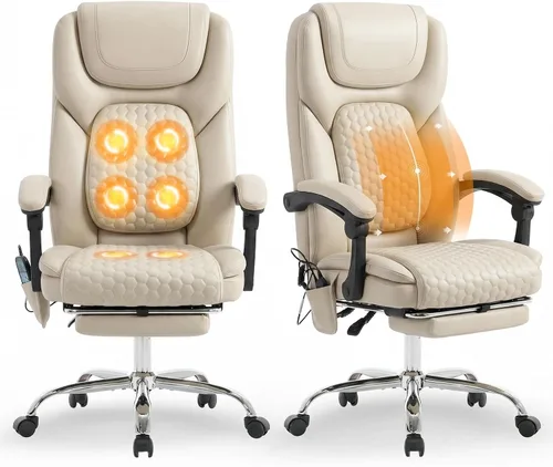 Miniatura 17 de MALOL Silla de oficina de masaje de 300 libras, silla de escritorio grande y alta con 3 niveles de calor y reposapiés, silla ejecutiva ergonómica