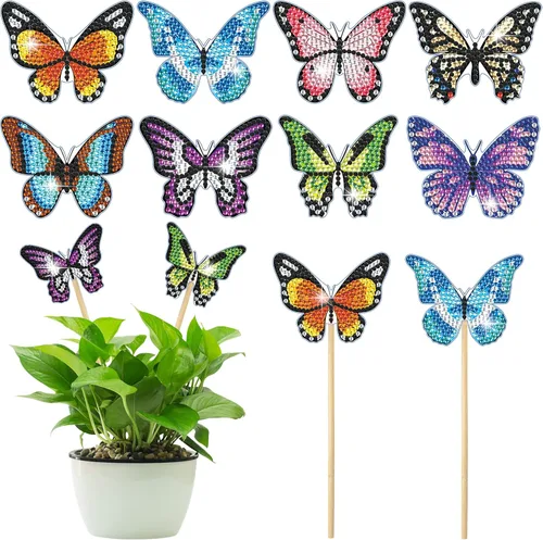 Miniatura 7 de Vcekract Kits de arte de diamantes de mariposa, 12 piezas de pintura de diamantes para decoración de jardín, suministros de manualidades de arte