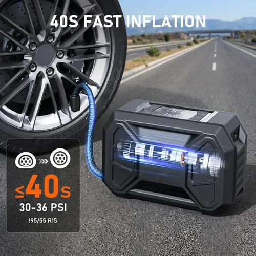 Miniatura 2 de Inflador de neumáticos, compresor de aire portátil, inflador de neumáticos portátil 3 veces más rápido para automóvil, bomba de aire de 150 PSI