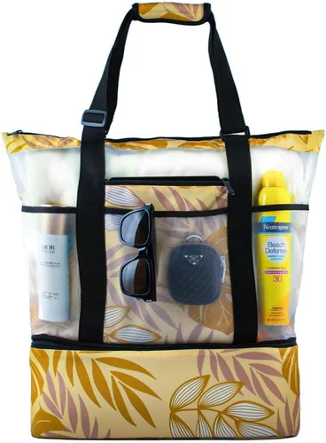 L'OLGA Bolsa grande de malla con enfriador aislado desmontable, bolsa de fin de semana de playa