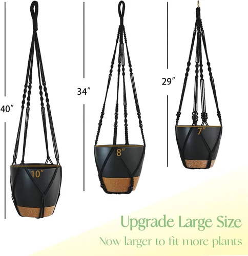 Miniatura 2 de Bouqlife Paquete de 3 macetas colgantes de macramé con riego automático con macetas de interior de 10/8/7 pulgadas, 3 tamaños diferentes de cestas