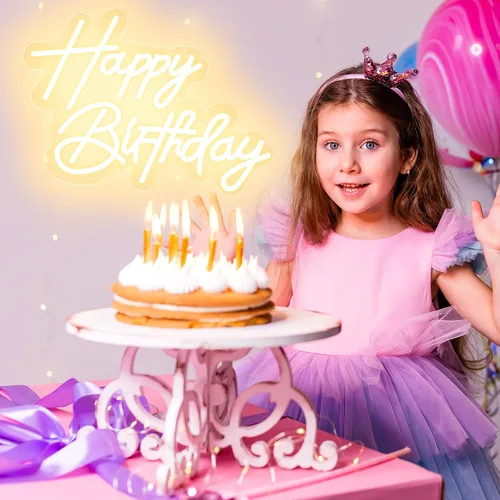 Miniatura 7 de Letrero de neón de feliz cumpleaños para decoración de pared, letrero de neón LED alimentado por USB con brillo regulable, ideal para fiestas