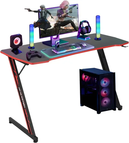 Miniatura 10 de Dkelincs Escritorio de juegos de 89 cm para PC, escritorio de oficina en casa, mesa de juegos en forma de Z. Estación de trabajo para jugadores Azul