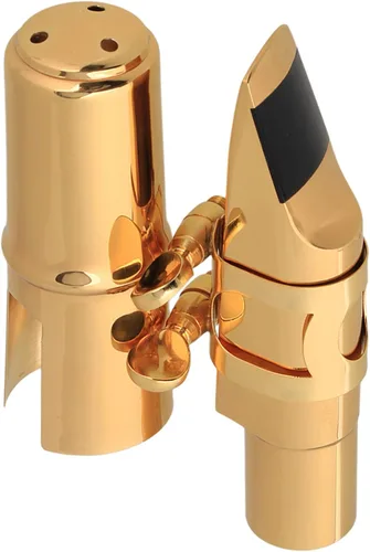 Yibuy Boquilla de saxofón tenor B-flat de latón chapado en oro con ligadura de tapa 7 #