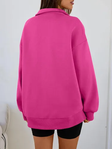 Miniatura 4 de Trendy Queen - Sudaderas de gran tamaño para mujer, suéter con capucha de moda, media cremallera, manga larga, ropa para otoño