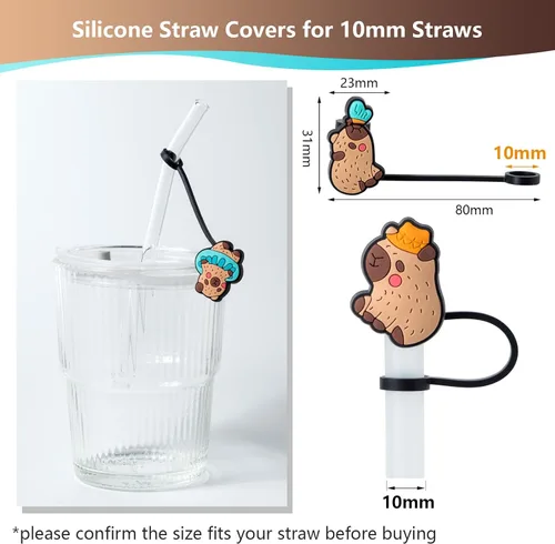 Miniatura 2 de 6 tapas con cubierta de pajita para taza Stanley Capybara, 10 mm, tapa reutilizable y linda para pajitas, accesorios, protectores portátiles