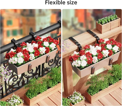 Miniatura 4 de Y&M Soportes de caja de ventana, de hierro resistente, ajustables, para barandillas, perfectos para balcones, vallas y jardines (4 unidades)