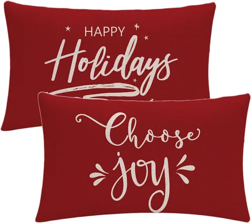Miniatura 8 de 7COLORROOM Funda de almohada azul decorativa de Navidad Happy Holiday/Choose Joy Rectangular/Funda de cojín de cintura para casa de campo Feliz