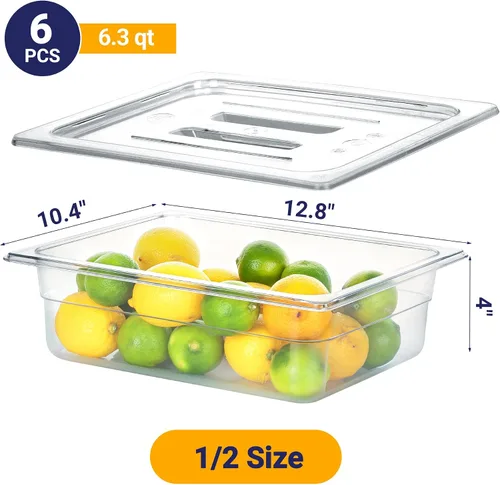 Miniatura 2 de BIEAMA Paquete de 6 bandejas de alimentos NSF con tapas, 1/2 tamaño 4 pulgadas de profundidad, contenedores comerciales de almacenamiento