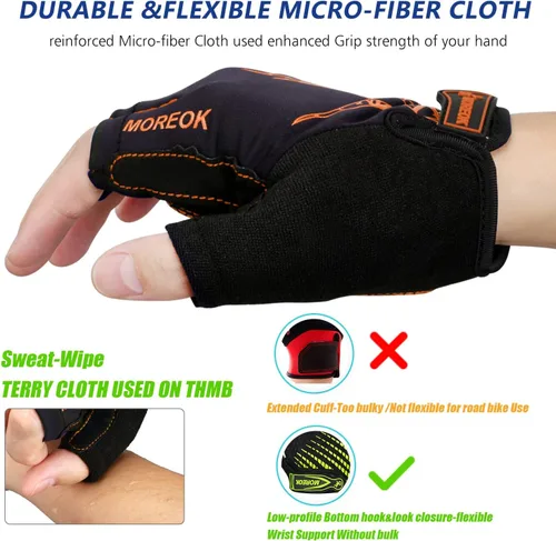 Miniatura 3 de MOREOK - Guantes para bicicleta de montaña (MTB) y ciclismo de descenso (DH), para hombres, de medio dedo, con almohadilla de gel que absorbe