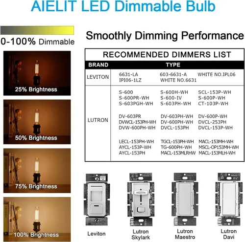 Miniatura 3 de Bombilla LED E26 regulable equivalente a 25 W, blanco cálido 2700 K, 200 lúmenes, bombillas tubulares LED vintage de 2 W T10/T30, bombilla Edison