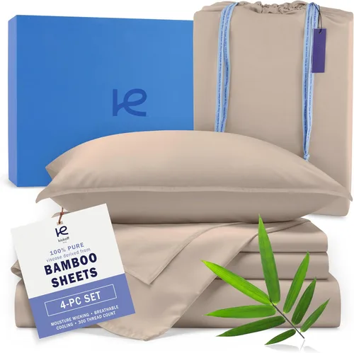 Miniatura 17 de Kickoff Sábanas de bambú de viscosa tamaño King, 4 piezas, 100% viscosa de bambú orgánico, juego de sábanas refrescantes tamaño King, ropa de cama