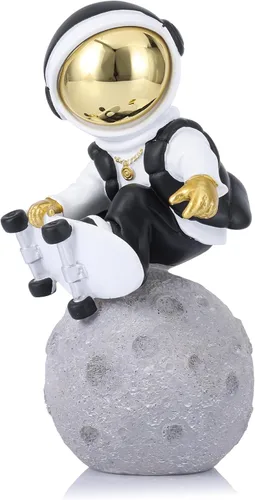 LCCCK Figura de astronauta, escultura de astronauta en oro negro, estatua de astronauta, regalo para niños, decoración de habitación para hombres, 6