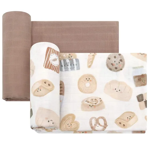 LifeTree Mantas envolventes de muselina orgánica unisex para recién nacidos, de algodón orgánico, grande de 47 x 47 pulgadas, pan y marrón