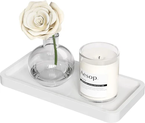 Miniatura 9 de Weenson Bandeja de tocador de baño para encimera, artículos de tocador, decoración de maquillaje, velas de perfume, bandeja de cocina para Blanco