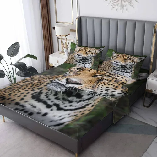Miniatura 9 de Juego de sábanas de 3 piezas con estampado de animales y vida silvestre, tamaño individual, sábanas y fundas de almohada de microfibra suave