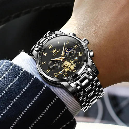 Miniatura 7 de OLEVS Relojes para hombre, resistente al agua, de lujo, gran cara, reloj analógico de cuarzo de acero inoxidable, relojes de vestir analógicos