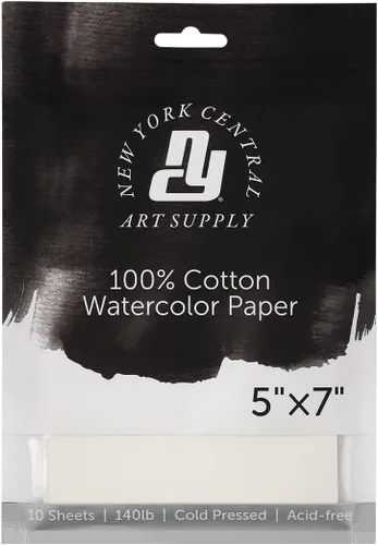 New York Central Papel de acuarela – 5 paquetes de 10 – 50 hojas en total – 140 libras de prensa en frío – 100% algodón, sin ácidos, calidad de