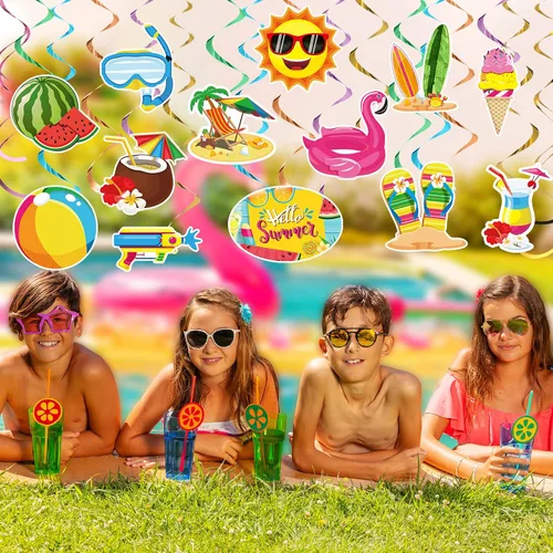 Miniatura 6 de Pajean 30 espirales colgantes de verano para fiesta en la piscina, decoraciones colgantes de techo de verano, decoraciones de remolinos colgantes