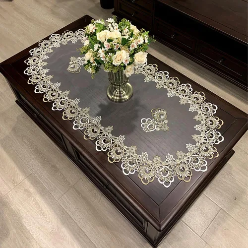 Miniatura 9 de Mantel de café para sala de estar, mantel de encaje bordado para sala de estar, mantel de encaje para el hogar, comedor, mesa de café, decoración