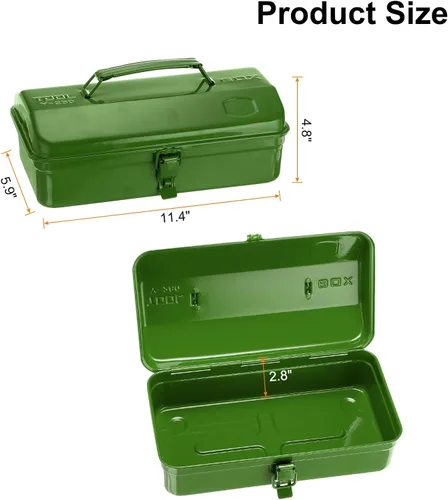Miniatura 2 de HARFINGTON Caja de Herramientas 11.4" Caja de Herramientas de Acero Portátil Estilo Techo a Dos Aguas con Cierre de Pestillo Metálico Cofre de Verde