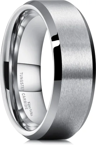 Miniatura 62 de King Will Anillo de boda de tungsteno para hombre, disponible en 15/64 a 25/64 de pulgada (6 a 10 mm), negro/plata, acabado mate, borde pulido