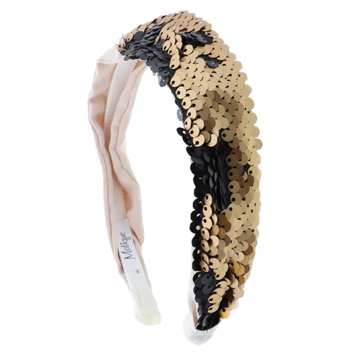 Miniatura 2 de Elegante diadema de lentejuelas de satén medio y medio para niñas y mujeres, color dorado Oro